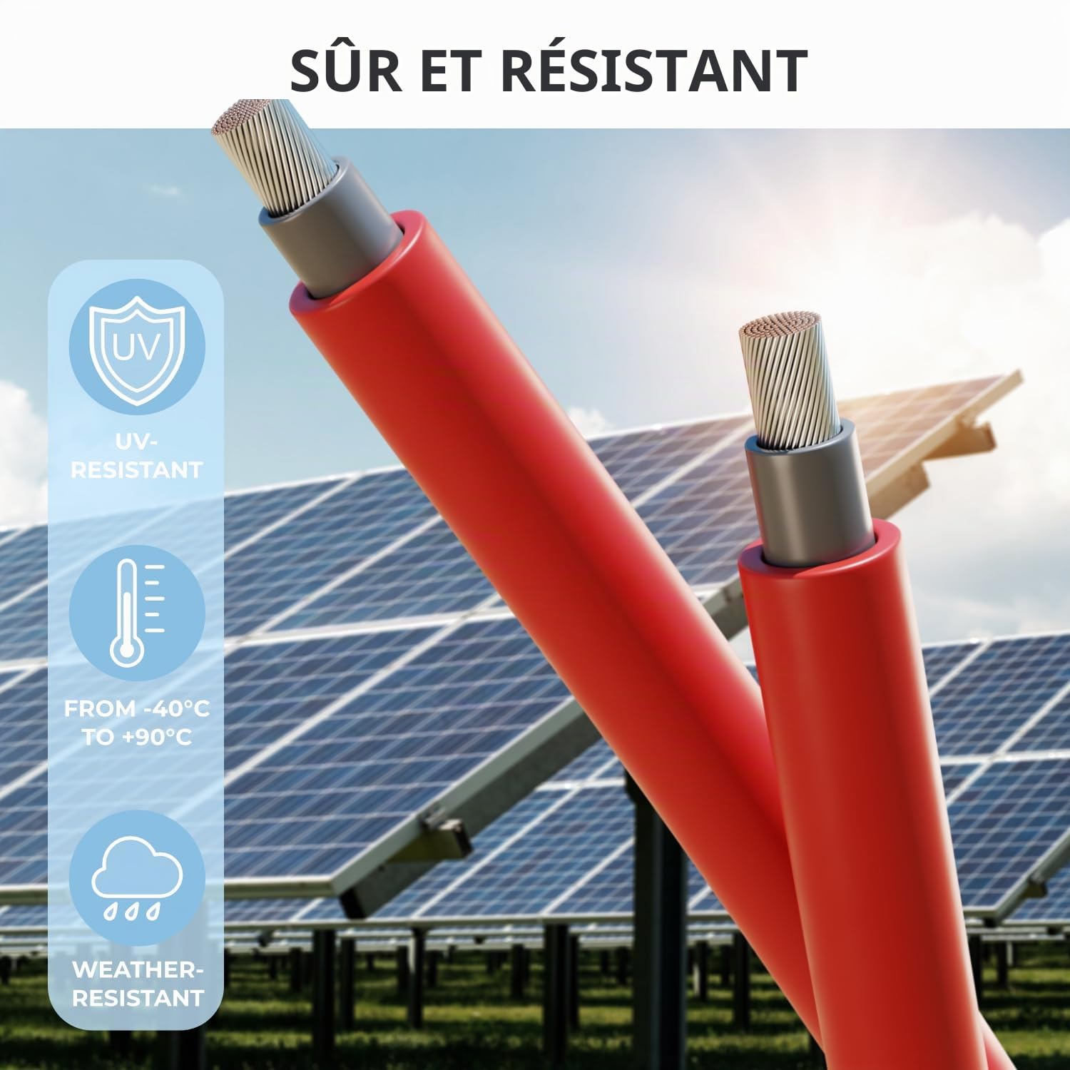 deleyCON 25m Câble Solaire 4mm² - Câble Photovoltaïque pour Installations PV - Résistant aux UV Sans Halogène pour 1kV AC 1,5kV DC - Idéal pour la Pose Fixe et Contacts Enfichables PV - Rouge