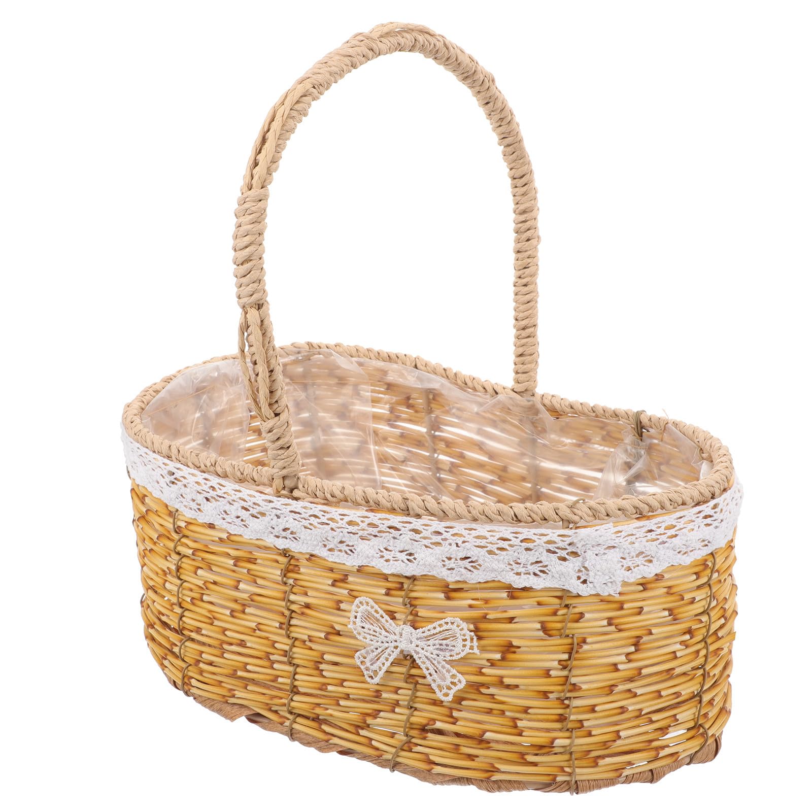 NUOBESTY Tragbarer Geflochtener Blumenkorb mit Einzigartigem Design und Leichtem Pp Material Eleganter Dekorativer Blumenmädchenkorb für Hochzeit und Balkon