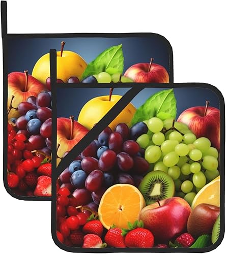 Juego de 2 soportes para ollas con estampado de frutas, resistentes al calor, almohadillas calientes gruesas con bucle, resistentes al calor,