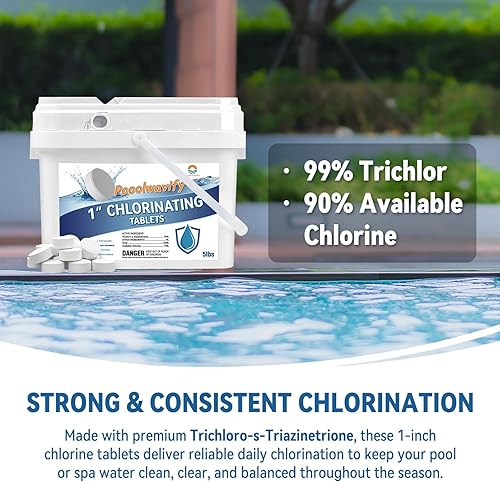 Miniatura 7 de Tabletas de cloro de 1 pulgada para piscinas y spas, 5 libras - Pestañas estabilizadas de tricloro de disolución lenta con 90% de cloro disponible