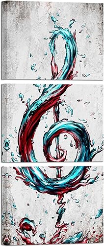 sechars Lienzo abstracto de 3 piezas de arte para pared, diseño moderno de notas musicales, pintura de póster, impresión moderna de turquesa y rojo,