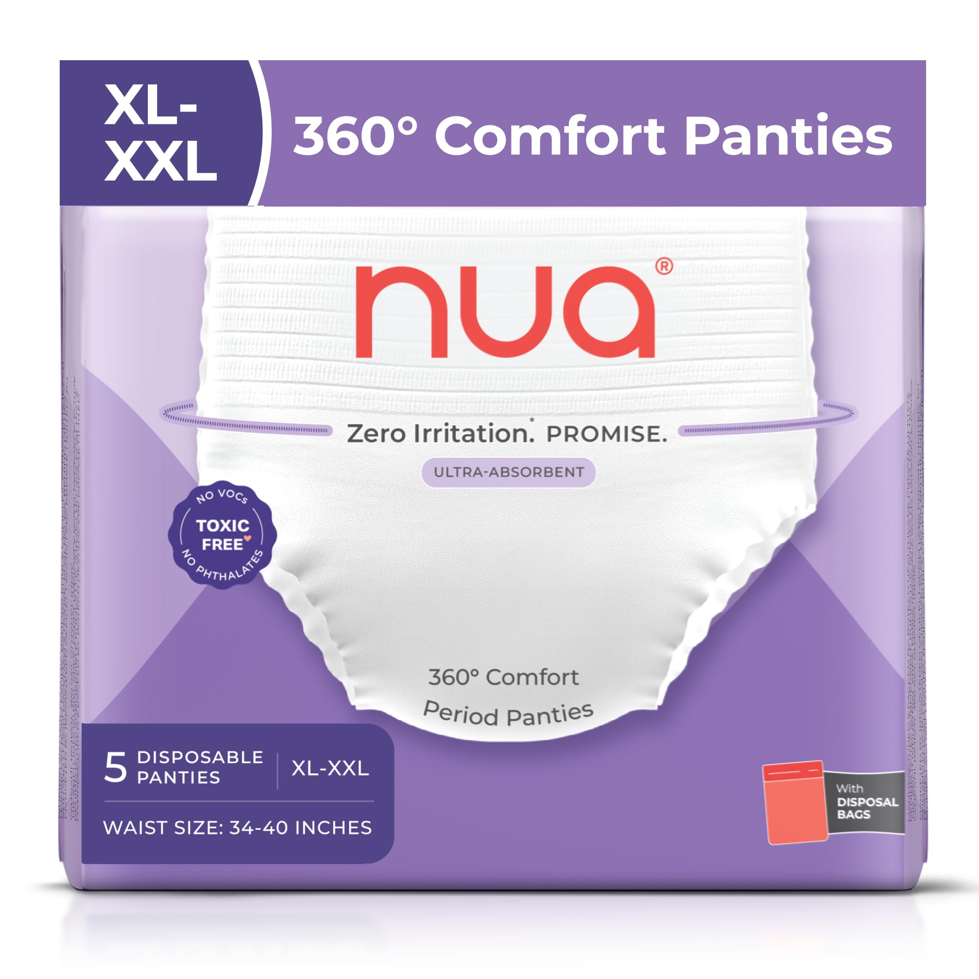 Nua Overnight Period Panties for Women | 360 degree coverage | For Heavy Flow | 5 Disposable Period Panties
