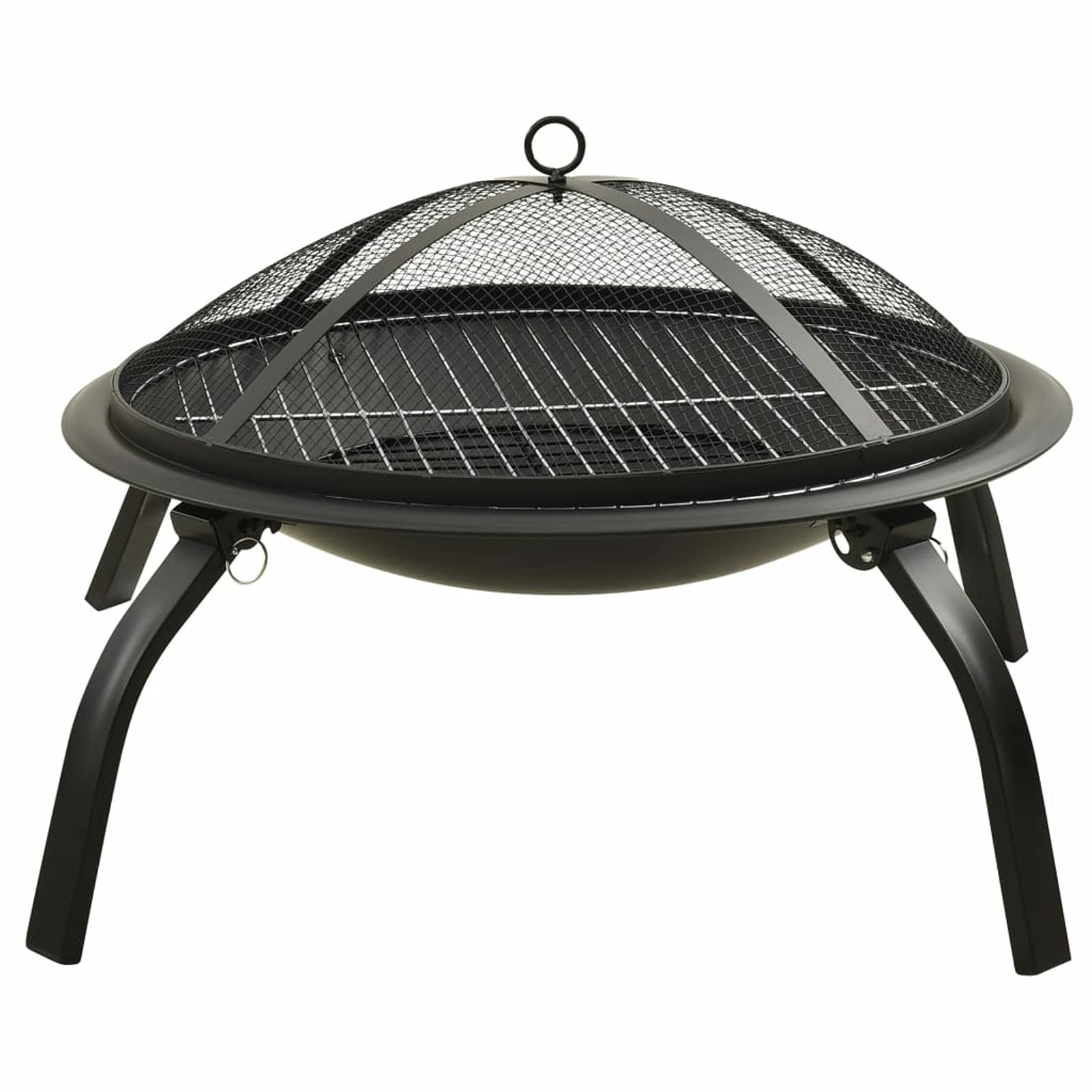 Homgoday Palenisko i grill 2 w 1 ze stalowym pogrzebaczem 56x56x49 cm palenisko zewnętrzne ognisko ogród ognisko ogień miska ognia czarny do ogrodu taras czarny