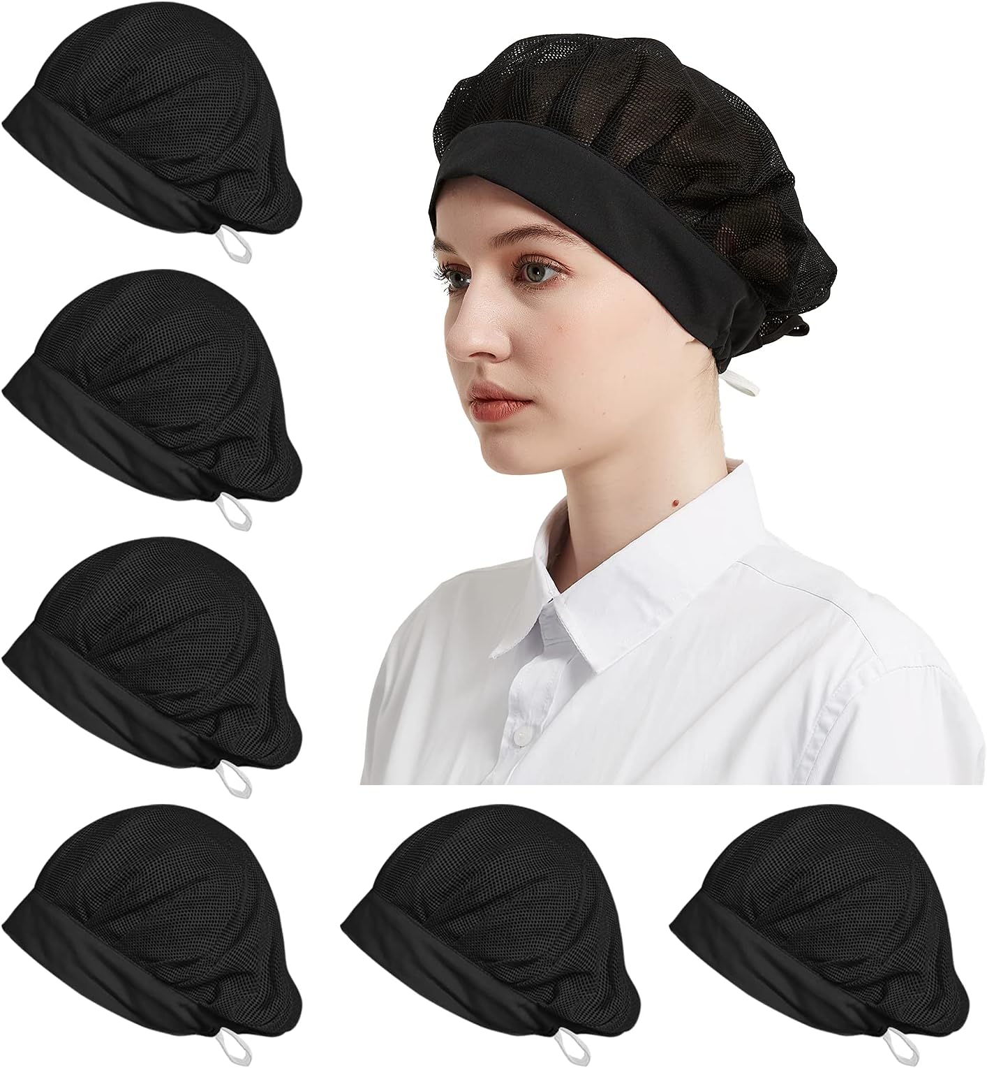 6 Pack Adjustable Chef Cap Mesh Cooking Hats Food Service Hair Nets Kitchen Net Reusable Restaurant Beanie