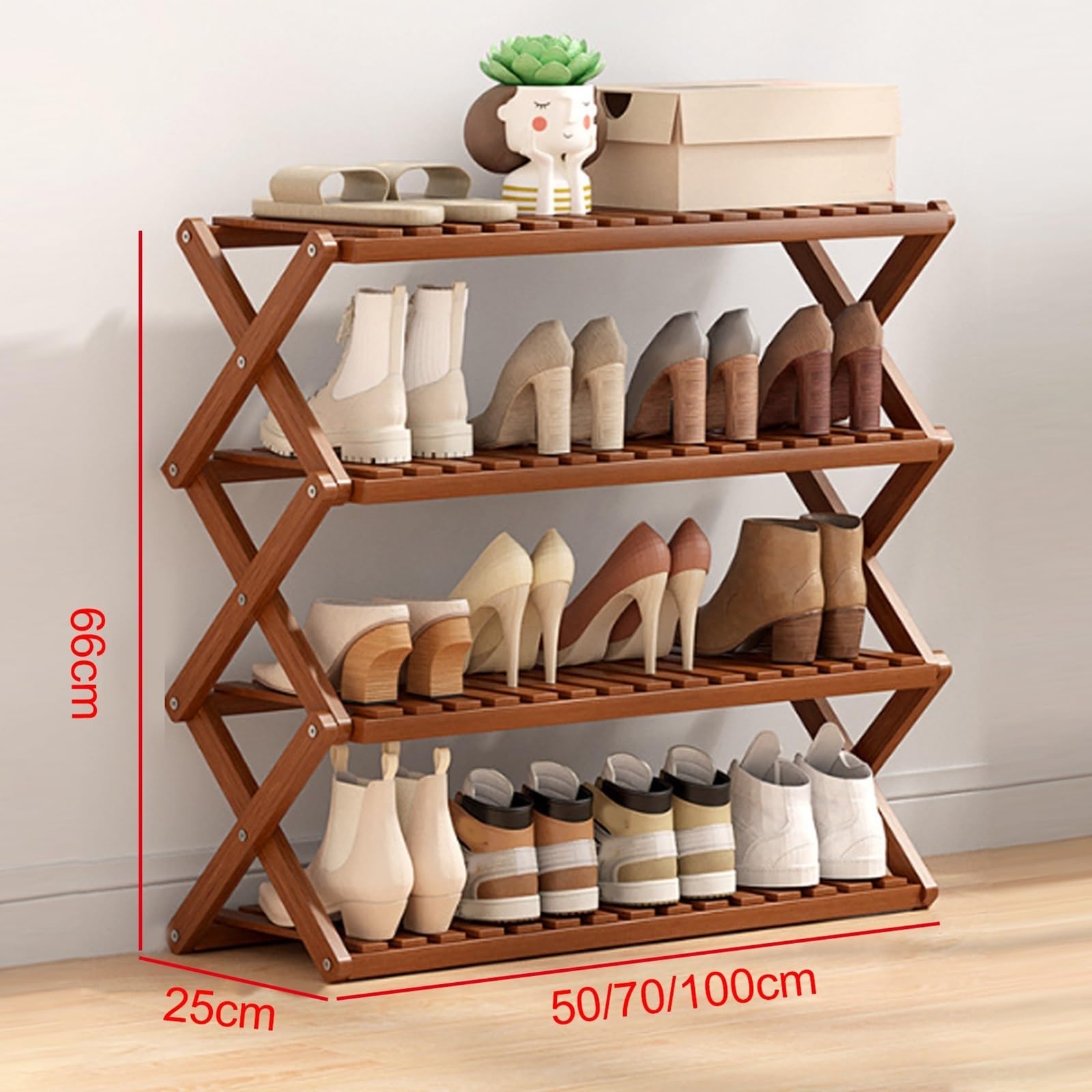 Scarpiera pieghevole, scarpiera in bambù for interni ed esterni, zapatero para entrada de casa for dormitorio, balcone, bagno, nessuna installazione richiesta