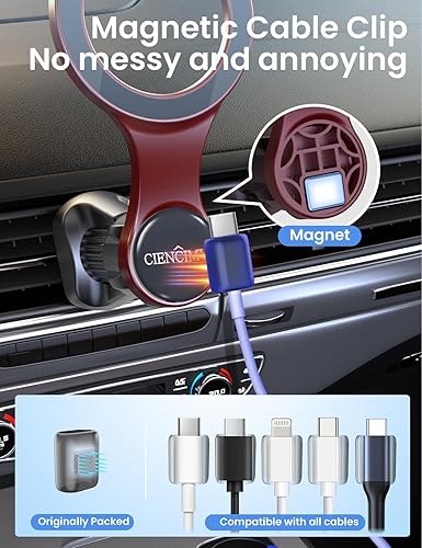 Miniatura 3 de Magsafe - Soporte de coche compatible con clip magnético para cable, soporte de ventilación de aire con imán fuerte para iPhone 16, 15, 14, 13, 12