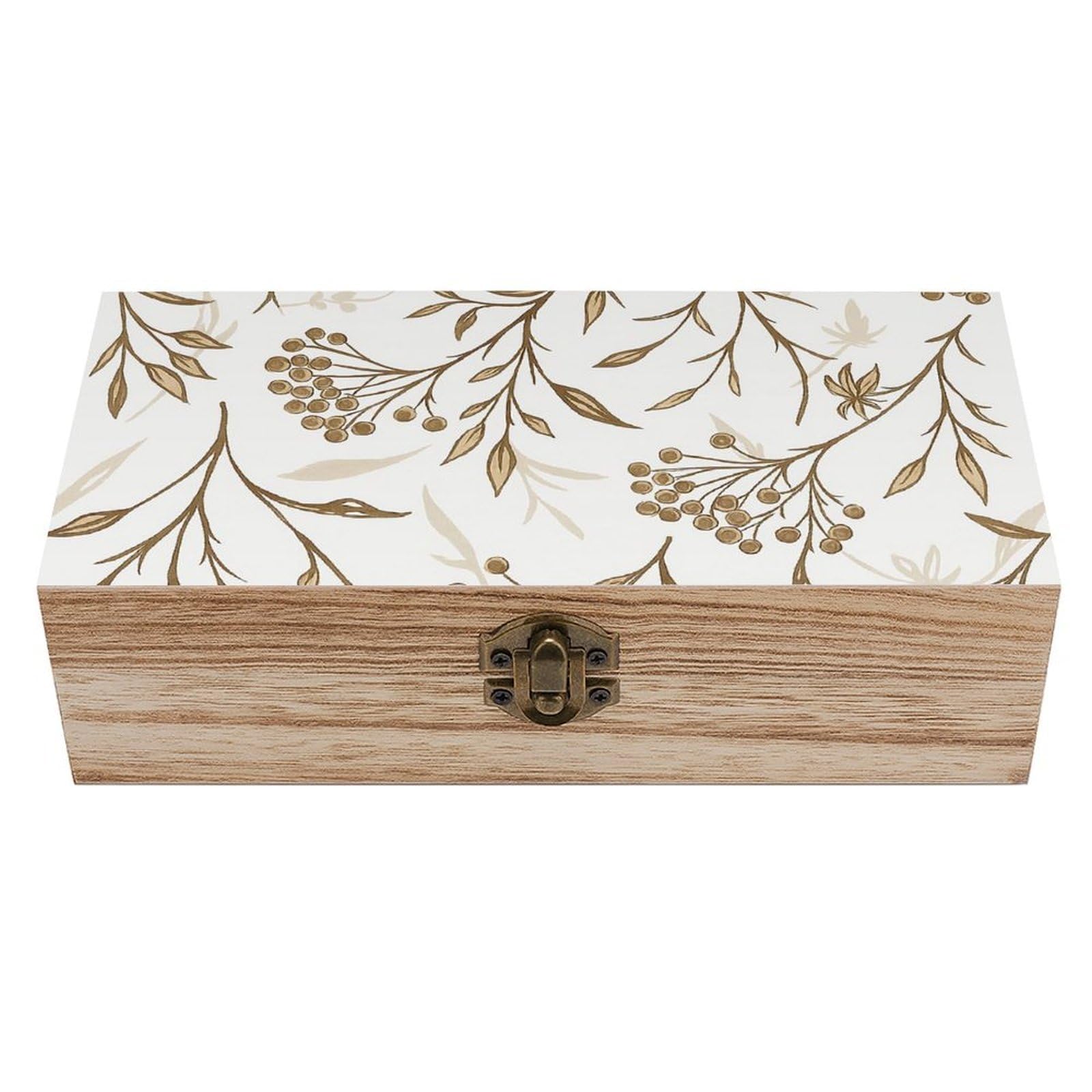 SMAZDFXX Brown Floral And Berry Wooden Storage Box Multipurpose Decorative Box for Jewelry Photo Home Decor