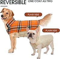 Vista 4 de Kuoser - Abrigo impermeable de invierno para perro, chaqueta reversible estilo británico, ropa para perro a cuadros, abrigo de nieve acogedor