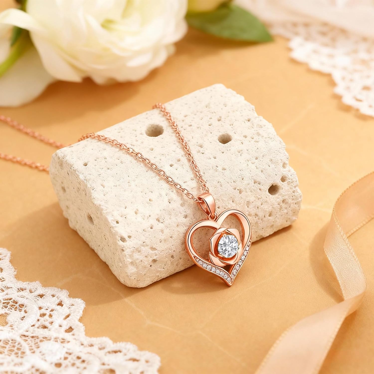 Mother of the Bride Gifts-925 Sterling Silver Rose Heart Necklace Mother of Bride Jewelry for Mother of the Bride Wedding Gift with Message Card and Box - Image 3