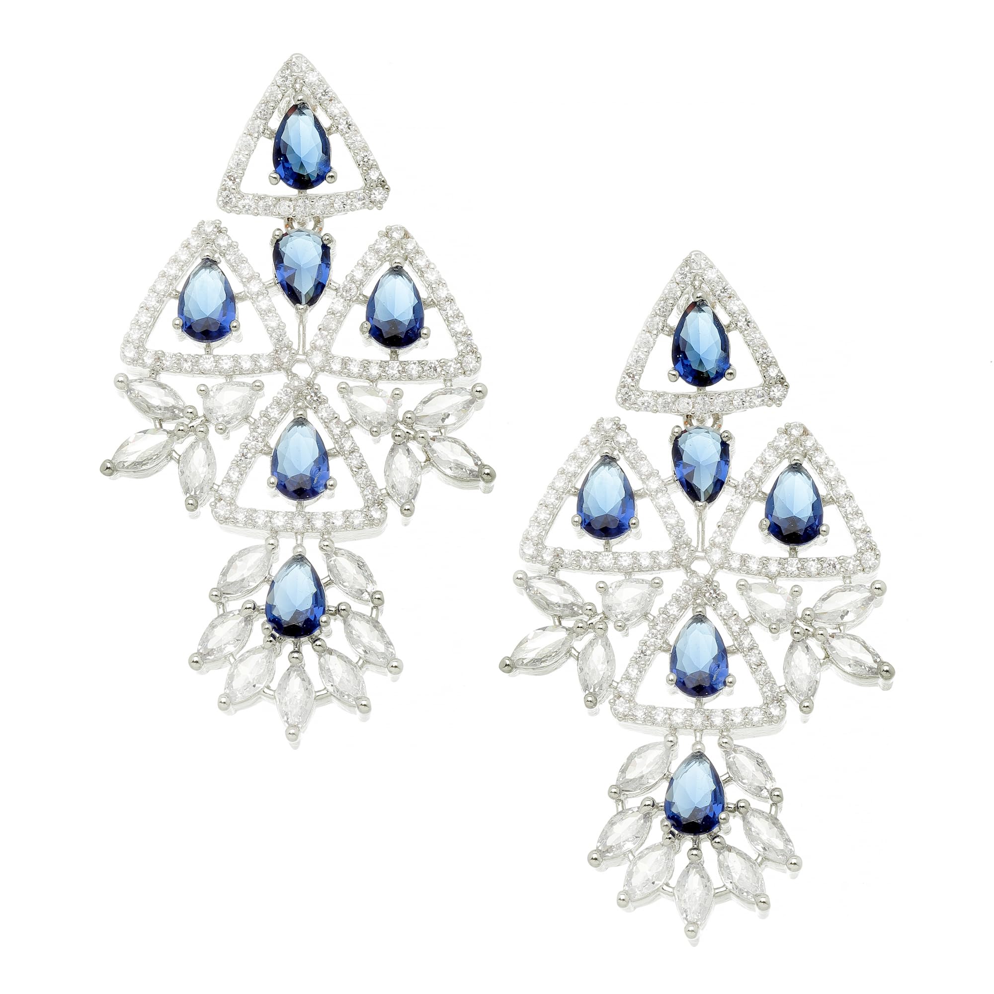 ZENEME Rhodium-Plated American Diamond studded Triangular Shaped Drop Earrings For Girls and Women (Navy Blue & White) (B0CGF3RN45) Amazon Price History, Amazon Price Tracker