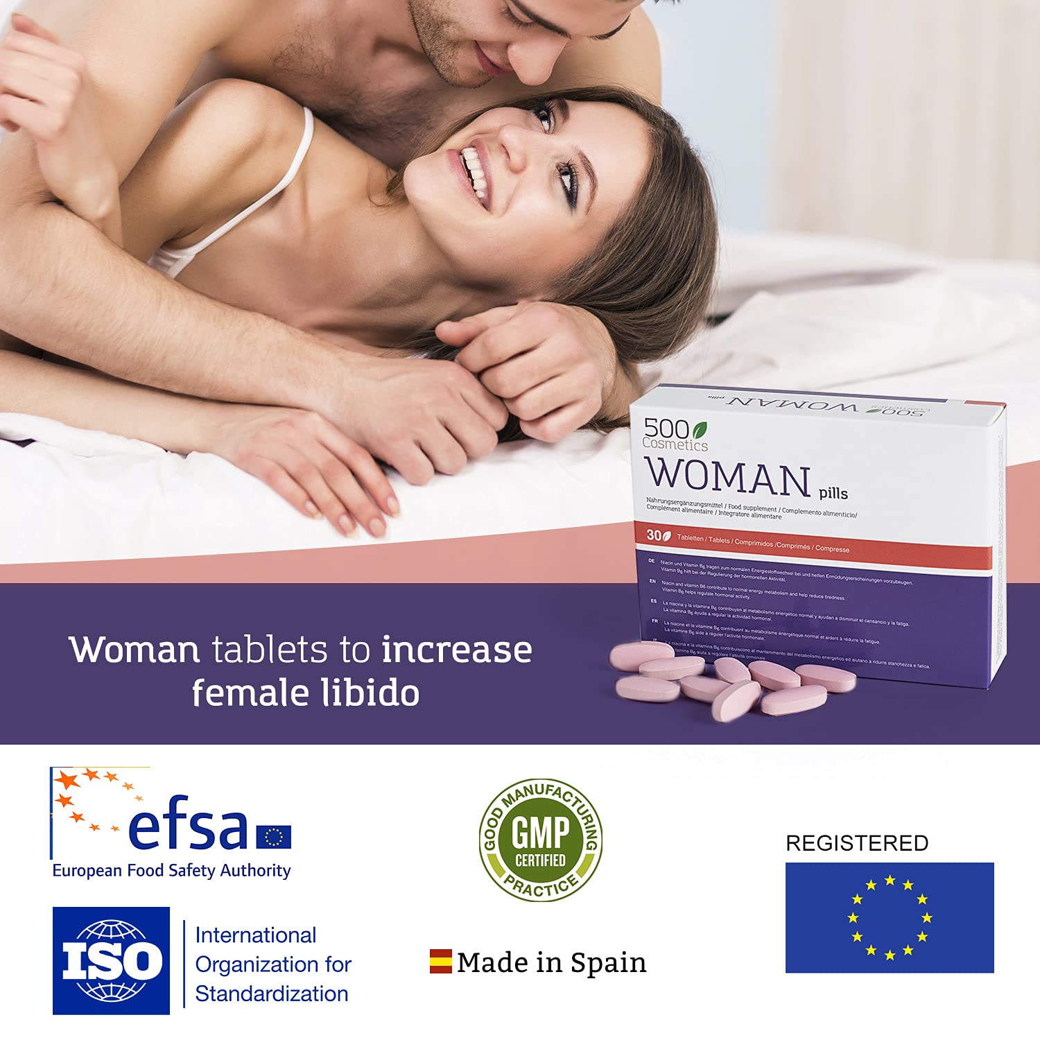 500Cosmetics Woman-Natürliche Tabletten zur Entlastung der Symptome der Menopause, hormonelle Regulation und Erhöhung der Libido – hergestellt und registriert in der EU (3)