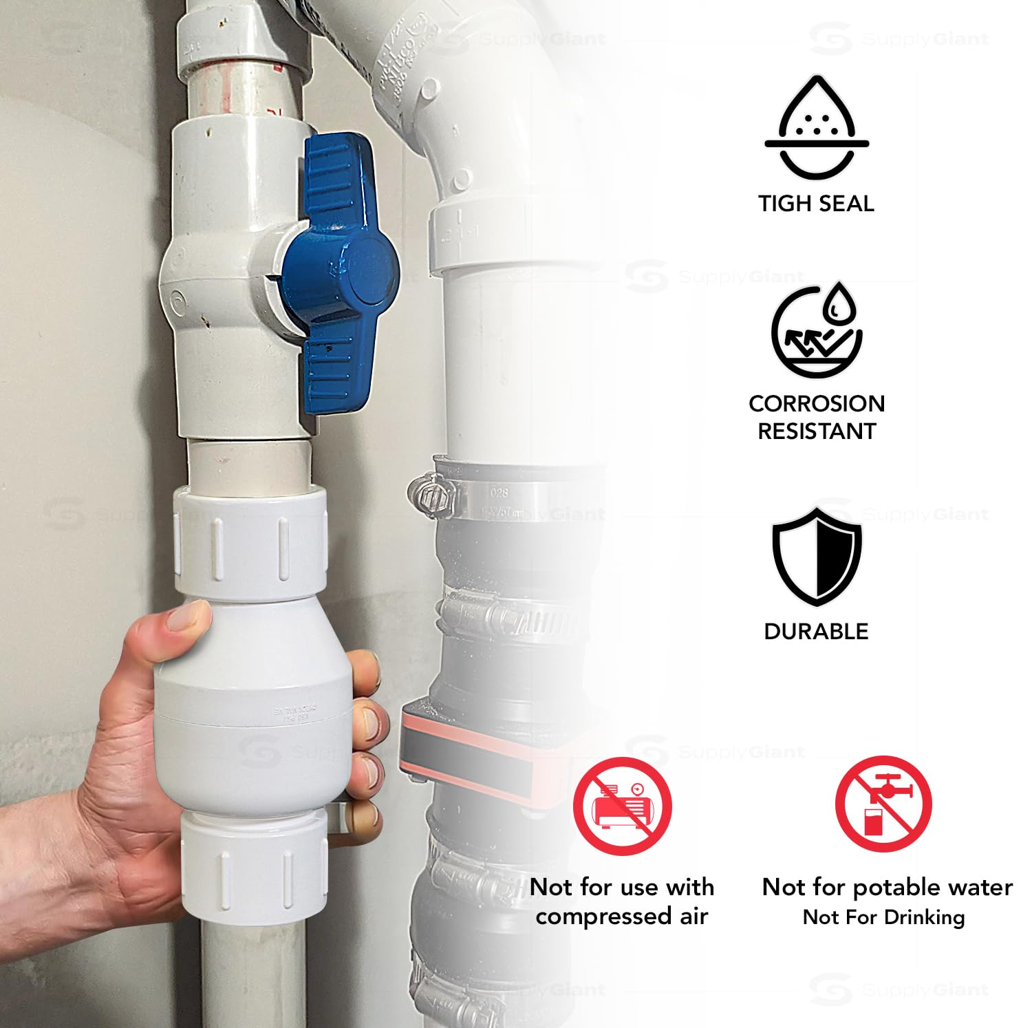 Midline Valve 4I2U12-4 PVC Inline Check Valve for Backflow Prevention; 1/2'' FIP; White Plastic (Pack of 4)