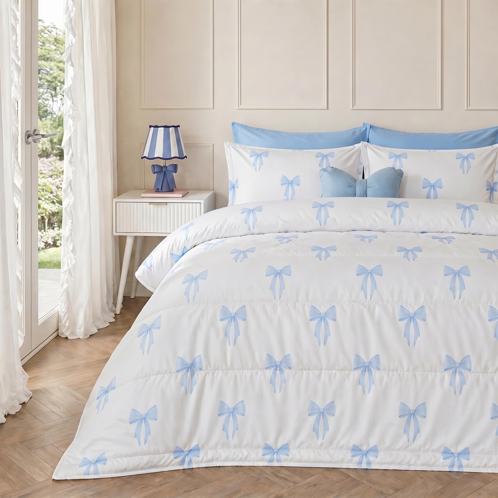 Ohs Unisex Blue Bows 10.5 Tog Coverless Duvet With Pillowcase Bedding Set In | : King