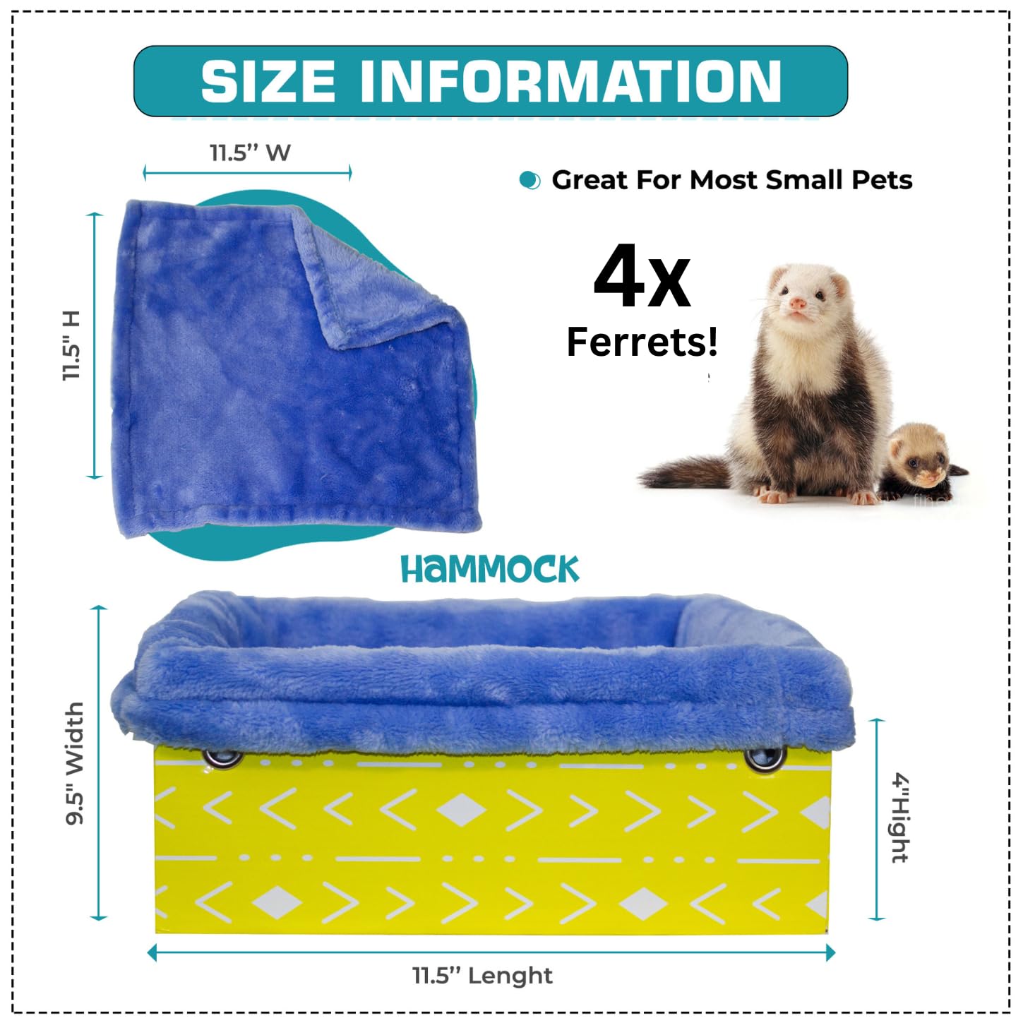 Ferret Hammock For Cage Box, use as Hanging Bed or Secure to Cage. Ferret Cage Accessories w/ Adjustable Straps, Perfect Small Pet Bed, Hanging cat hammock Bed, Guinea Pig Bed or Rabbit Bed. Product Image 2