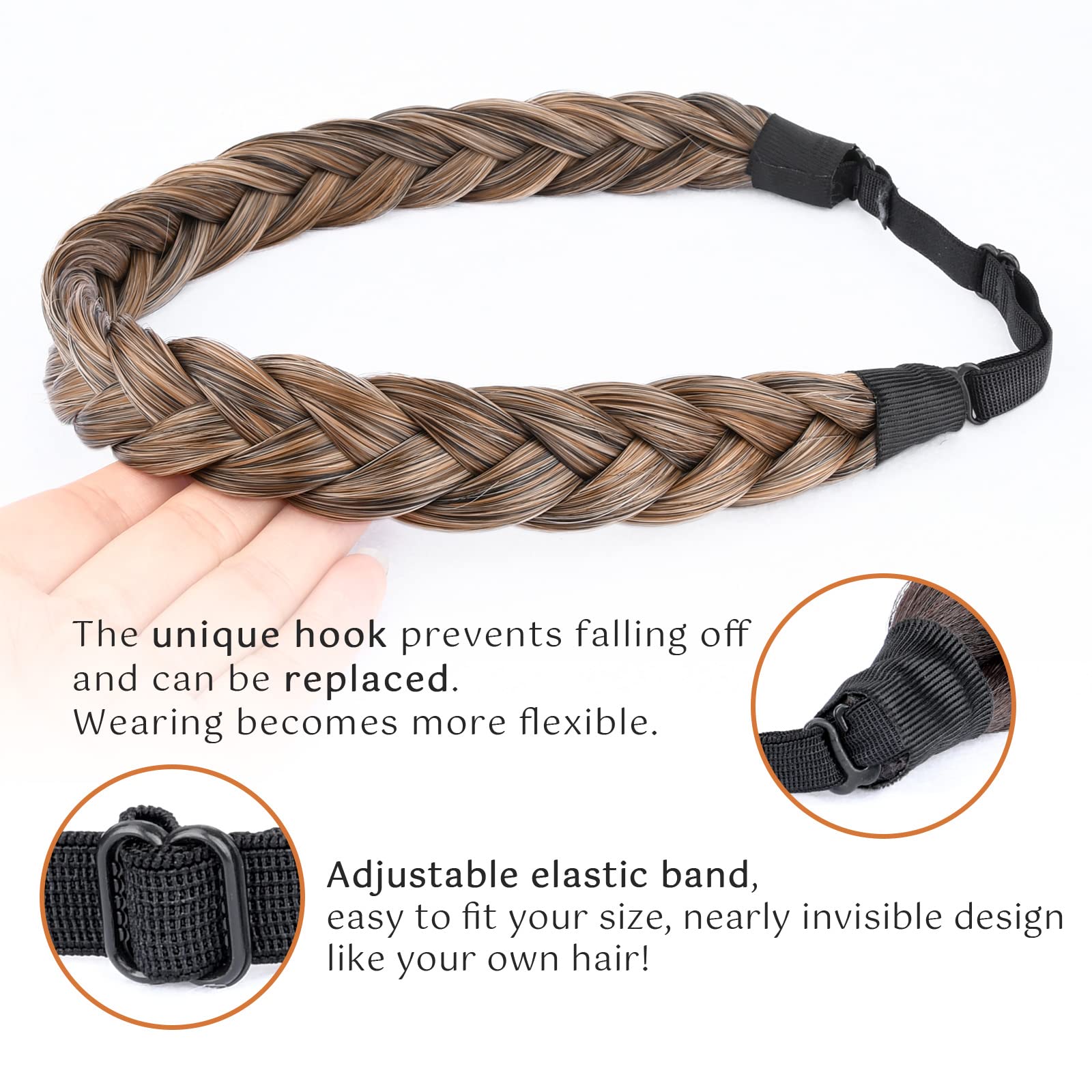 Gledola 2 Strands Fishtail Plaited Braids Headband Braided Synthetic Hair Elastic Stretch, Hair Accessory for Bride Women - Image 4