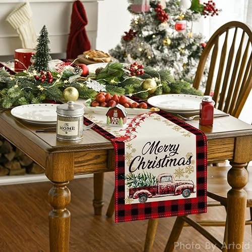 Miniatura 2 de Artoid Mode Camino de mesa de Navidad con diseño de búfalo rojo y negro, decoración de mesa de comedor para interiores y exteriores, decoración de