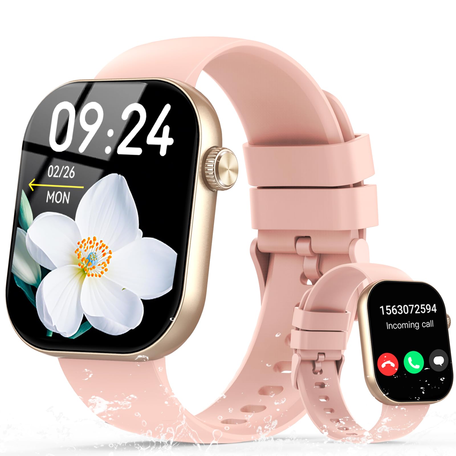 Smartwatch Uomo Donna, 2.01" Orologio Smartwatch con Chiamata Bluetooth e Risposta Vivavoce, Fitness Tracker con Contapassi/Sonno/Cardiofrequenzimetro, Impermeabile 5ATM, 100+ Sports Smart Watch Rosa