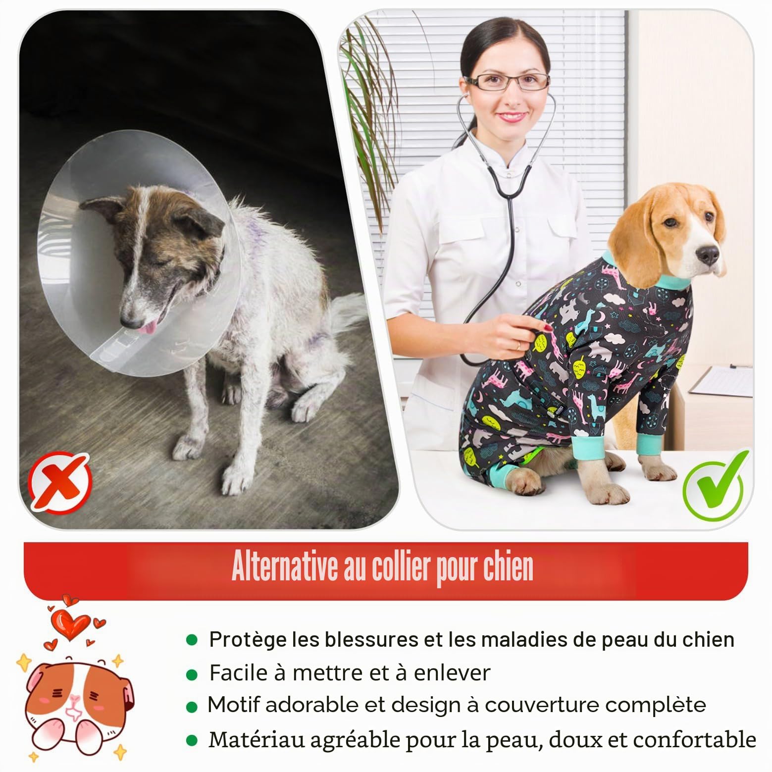 Ensemble de Récupération Post Chirurgicale pour Chien, Combinaison Pyjama pour Chien Corps Entier Grande Taille Moyenne Chien Récupération Ensemble Chirurgical Anti Léchage