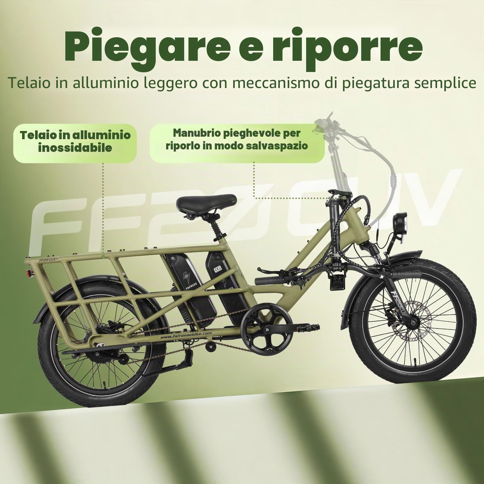 Fafrees Bicicletta elettrica per famiglia FF20 CUV 20 pollici [ufficiale] da donna e da uomo, 25 km/h, pedelec, 12 Ah / 576 Wh*2, batteria 200 kg 75 N.m, freni idraulici E-Cargo, Fatbike per adulti
