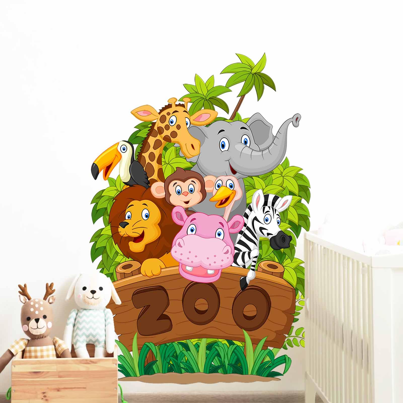 Stickers muraux animaux de la jungle art mural girafe lion pour chambre enfant