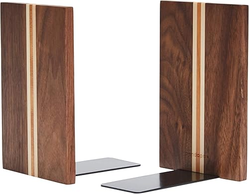 Miniatura 10 de Pandapark Sujetalibros decorativos de madera, sujetalibros antideslizante para estantes, sujetalibros resistentes, soporte para libros y CD, 1 par