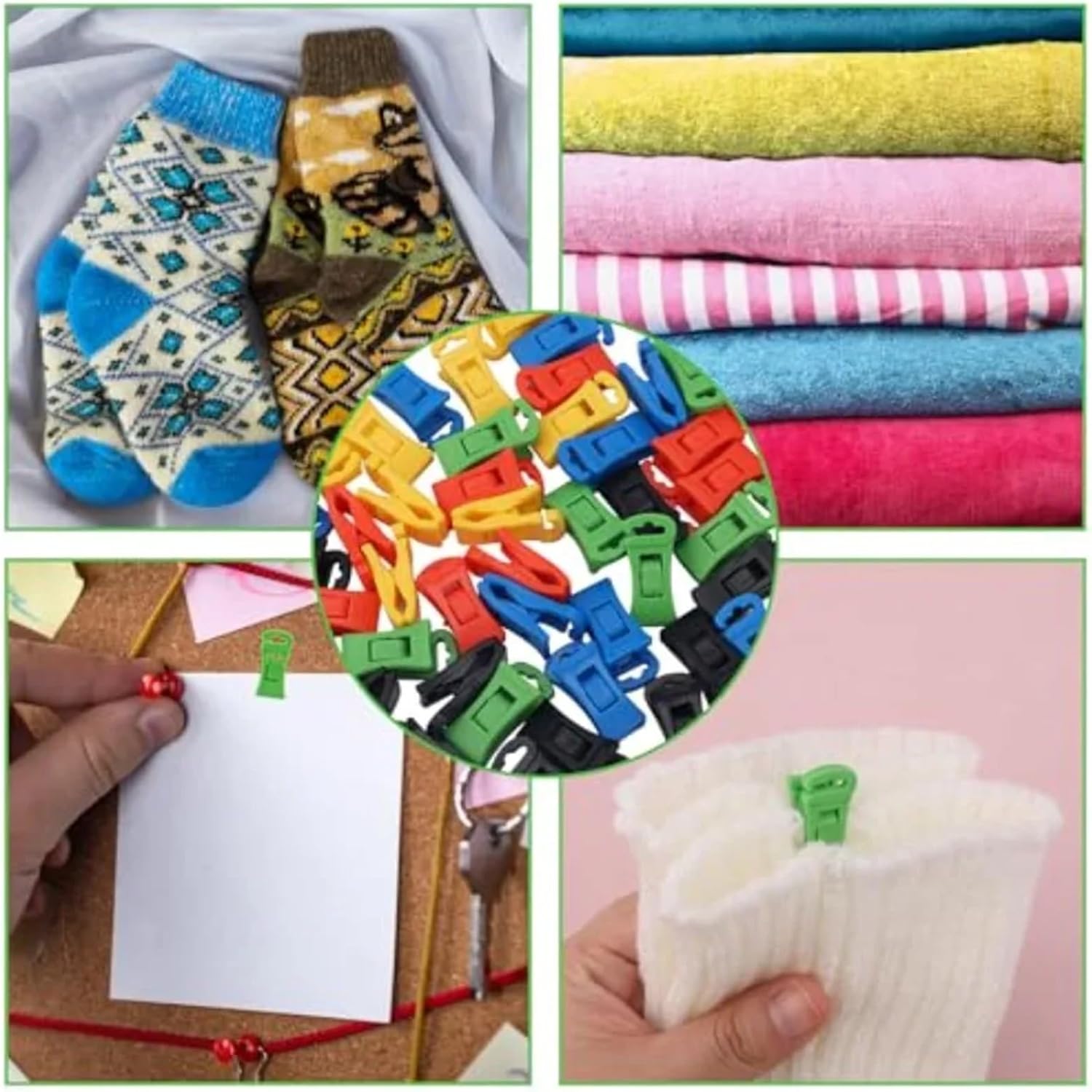 Sock Clips for Laundry 50 Pcs Sock Clips with Hook Multicolor, Plastic Laundry Clips for Pairs