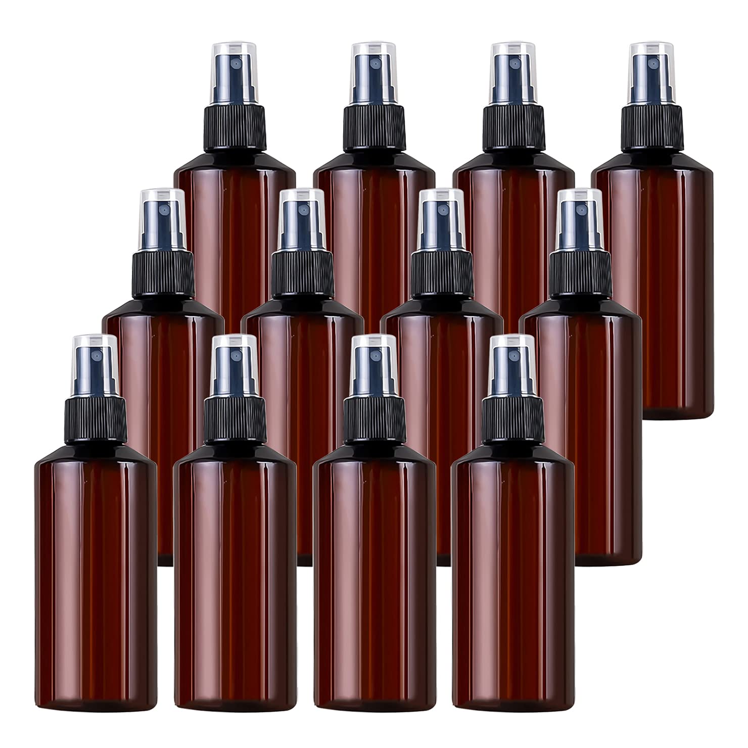 24 Piezas 200 ml Botella de Spray Plástico Vacías Marrón con Bomba en Spray Negro de Niebla Fina Atomizador Pequeño para Perfume Viaje Artículos de Agua Cosmético Alcohol
