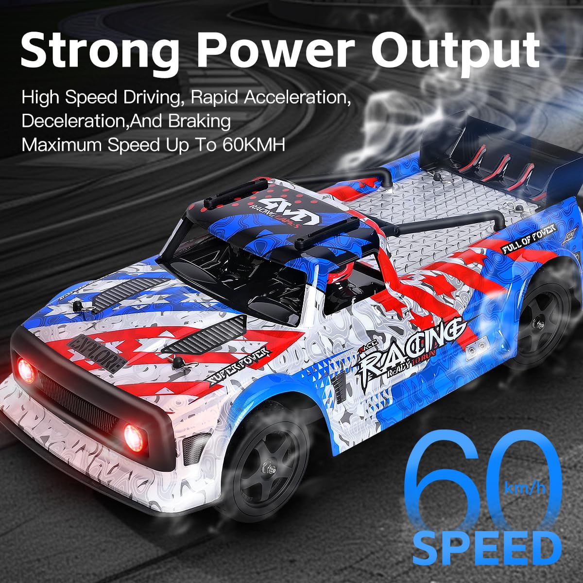 WLtoys 124020 RC Drift Car 1:12, velocità massima 60 km/h, trazione integrale 2,4 GHz, motore brushless, ammortizzatore in metallo, illuminazione a LED (rosso e blu)