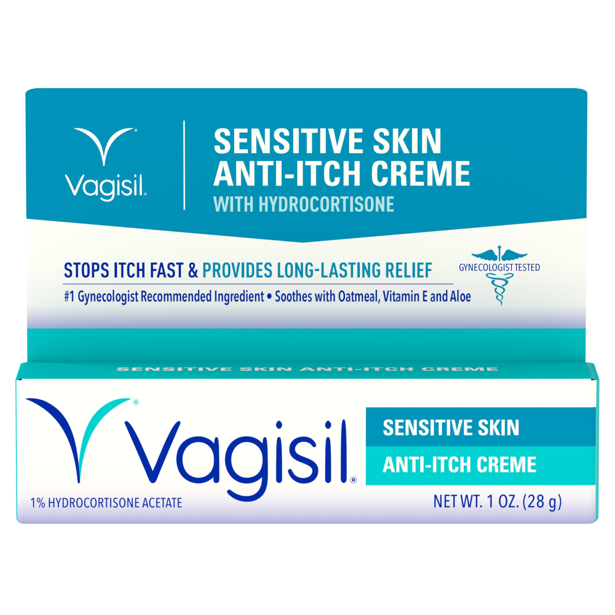 Vagisil Feminine Anti-Itch Cream for Women, Sensitive Skin Formula with Hydrocortisone, Helps relieve Yeast Infection Irritation, Gynecologist Tested, Soothes & Cools, 1oz (Pack of 1)