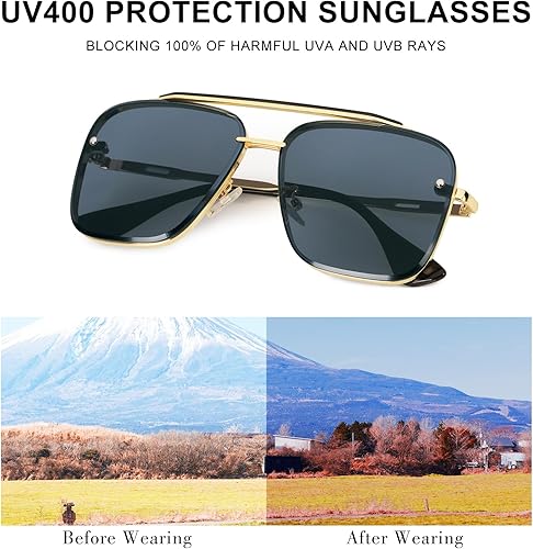 Miniatura 4 de Aviator Sunglasses for Women Men Retro Double Bridge Square Metal Frame Twin Beams Mirrored Shades