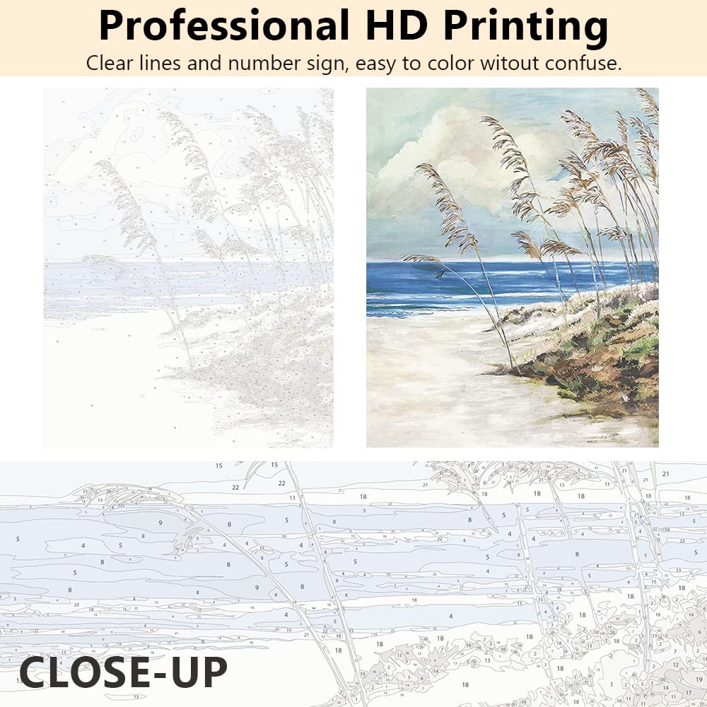 Strand Abstrakt Malen Nach Zahlen Für Erwachsene – Ozean, Sand, Dünen, Gras – 40x50 Cm Leinwand – DIY Kunstset Ohne Rahmen