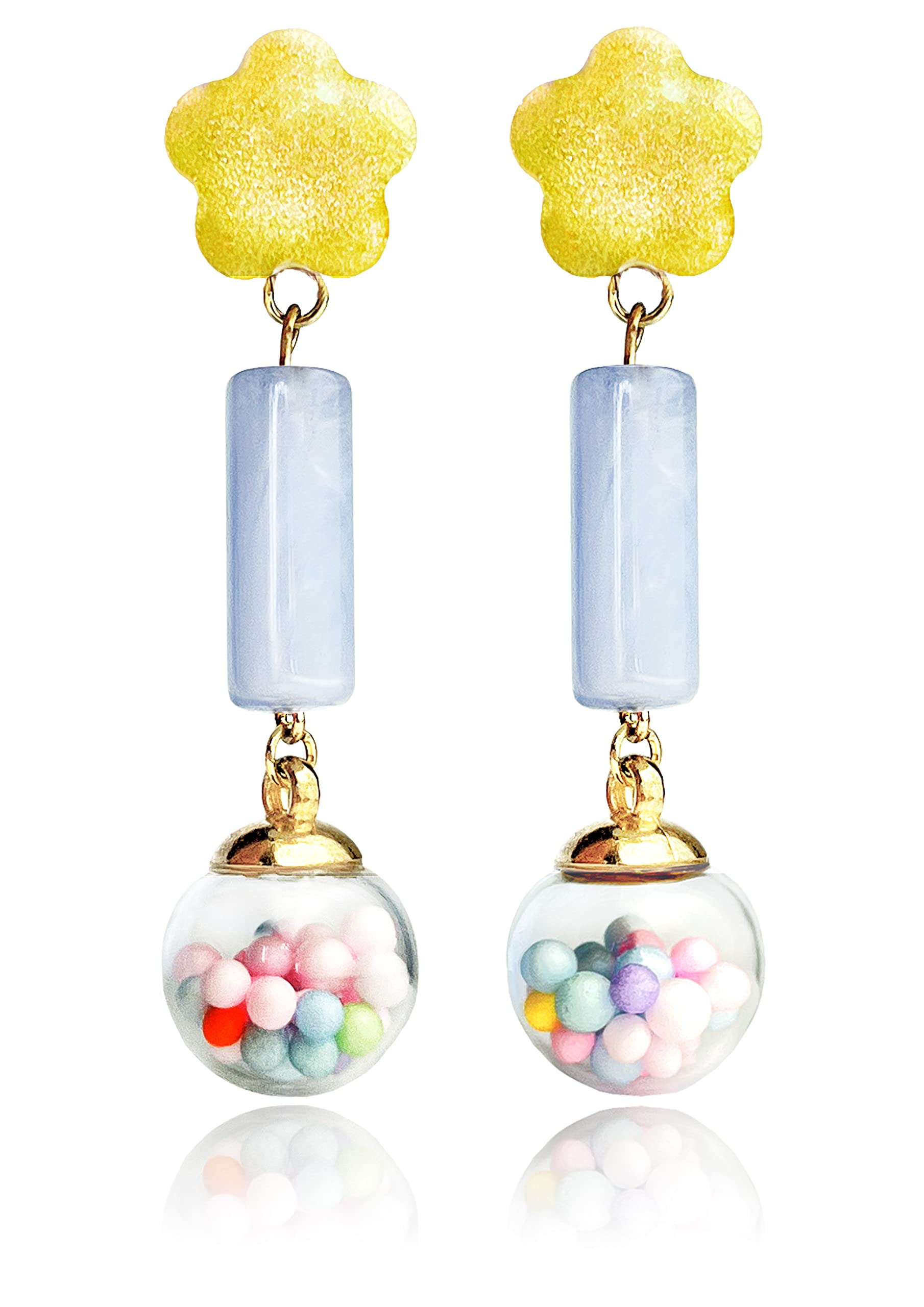 Francese Clip Orecchini Donna Argento 925 Handmade Originale Pendenti Gioielli Senza Buco Sfera di Vetro con Perline Colorate Orecchini Finti per Ragazza Anallergici Ideale Regalo per Donna Bambina