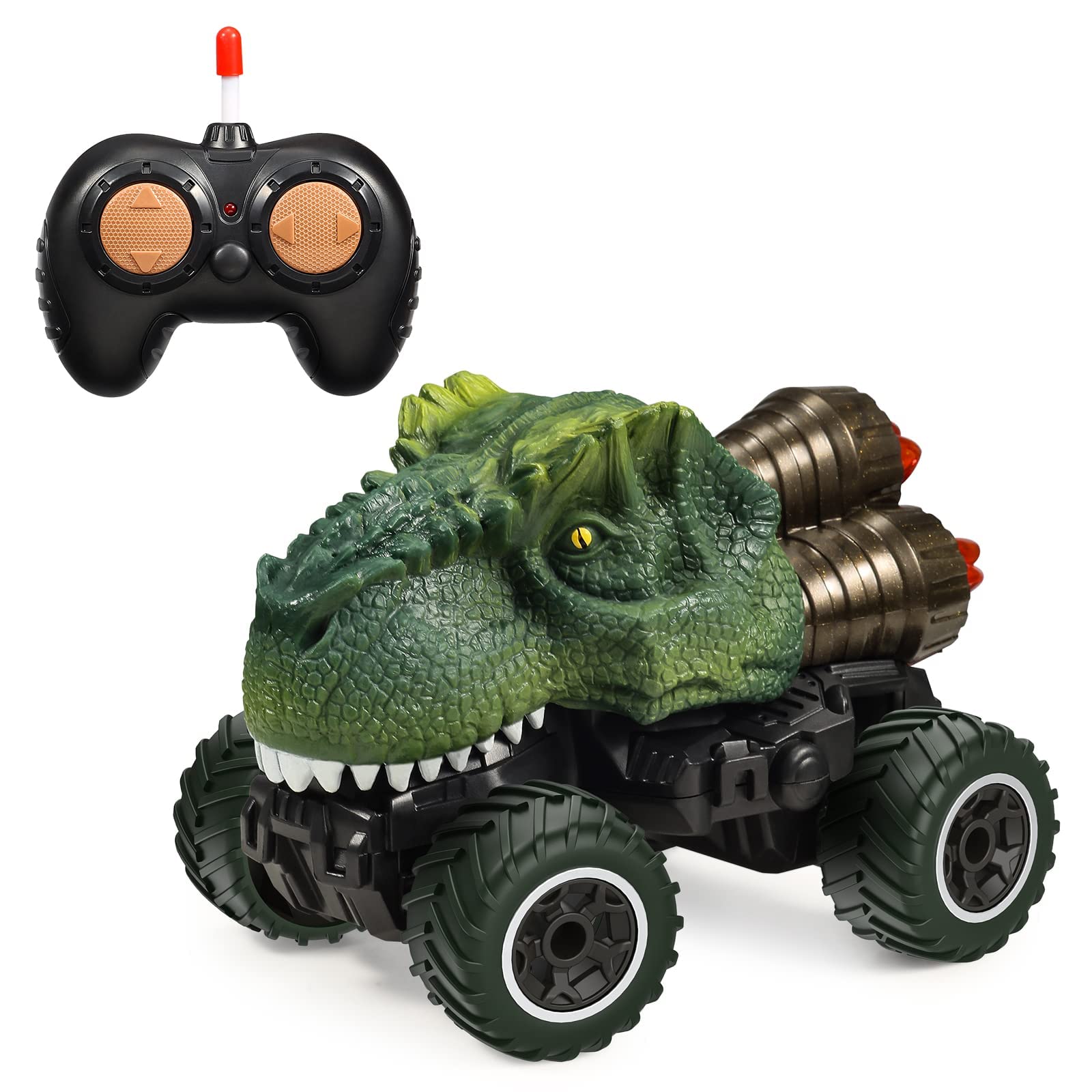 Dinosaur Remote Control Toy Car, Dinosaur Toys for Kids 3-5, Remote Control Car for Boys 4-7, Mini monster truck with dinosaur elements and dazzling LED Lights, Boys Gift (Tyrannosaur Style)