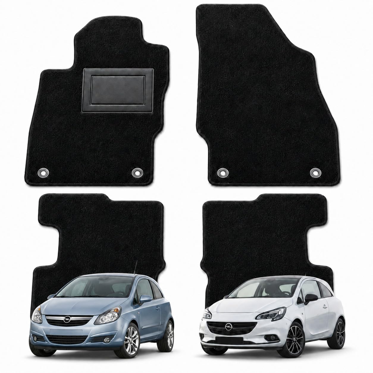 4 Tappetini in Moquette per Opel Corsa D/E dal 2006 al 2019, Fondo Antiscivolo con Battitacco in PVC - Alta Qualità - Made in Italy - OFFICINE MILANO