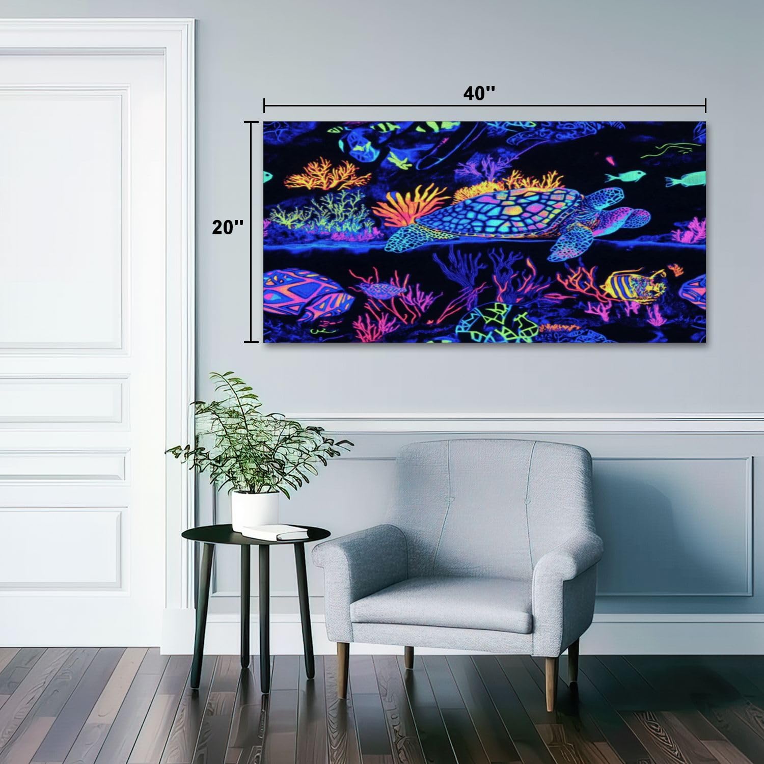 Amazon.com: Wall Art Canvas Print Neon Sea Turtle Fluorescent