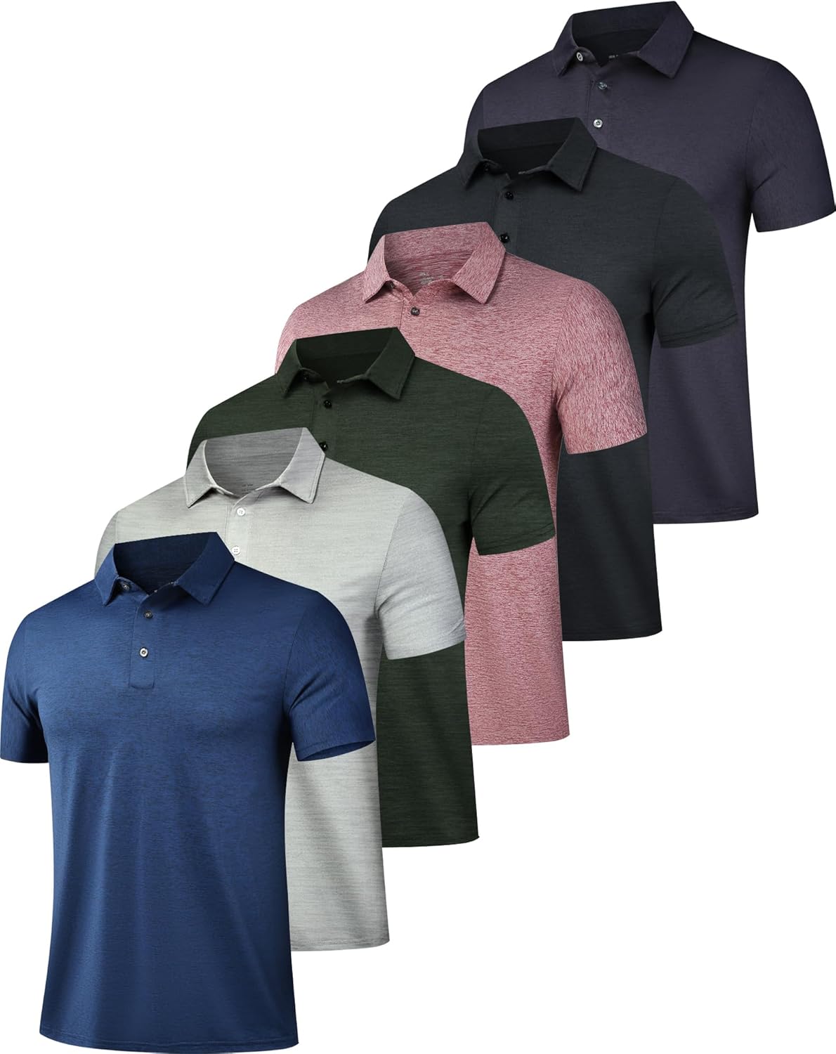 OYGSieg 6 Pack Mens Polo Shirts Performance Short Sleeve Golf Shirt Moisture Wicking Athletic Casual Collared T-Shirt