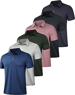 6 Pack Mens Polo Shirts Performance Short Sleeve Golf Shirt Moisture Wicking Athletic Casual Collared T-Shirt