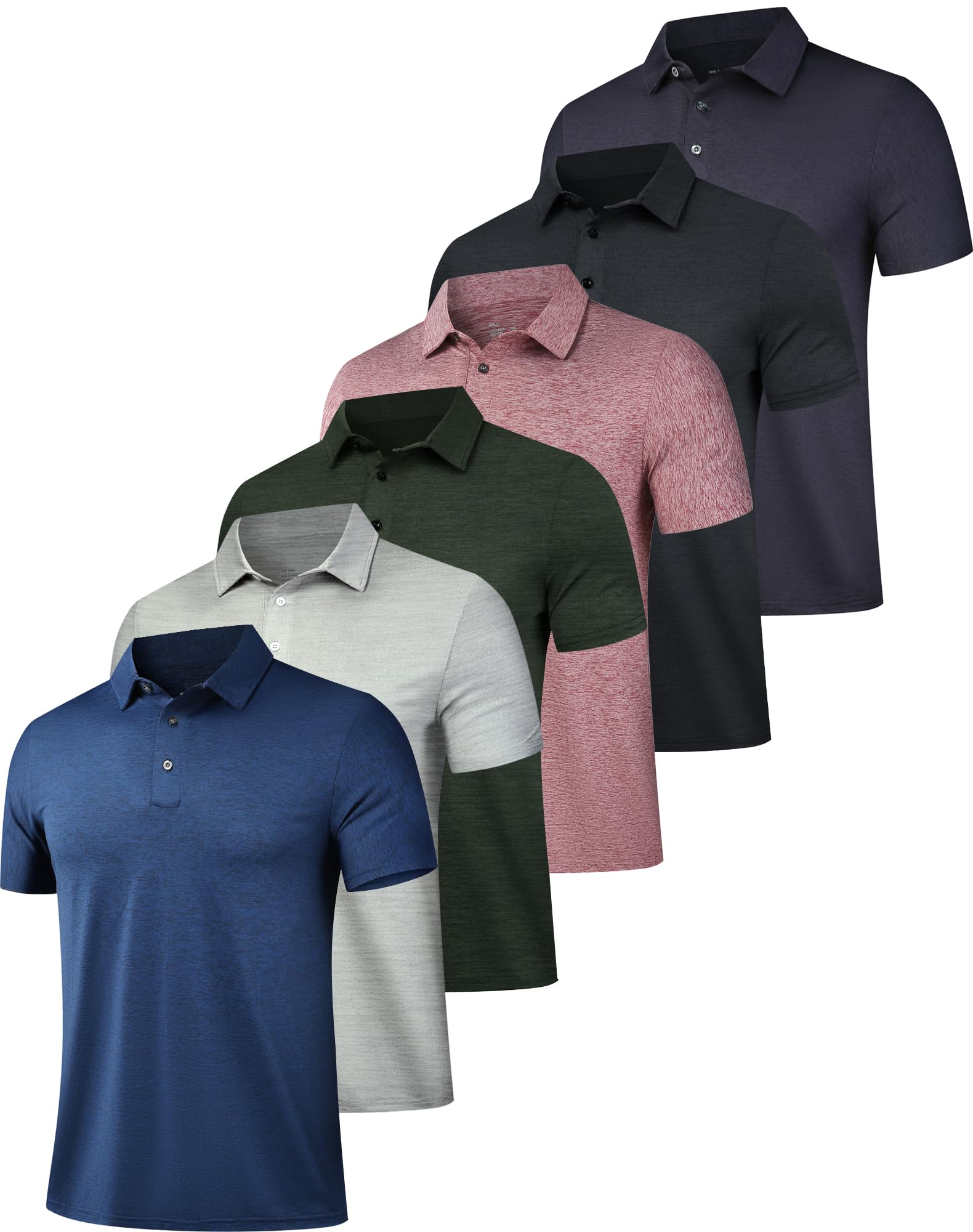 OYGSieg 6 Pack Mens Polo Shirts Short Sleeve Collared Golf Polos