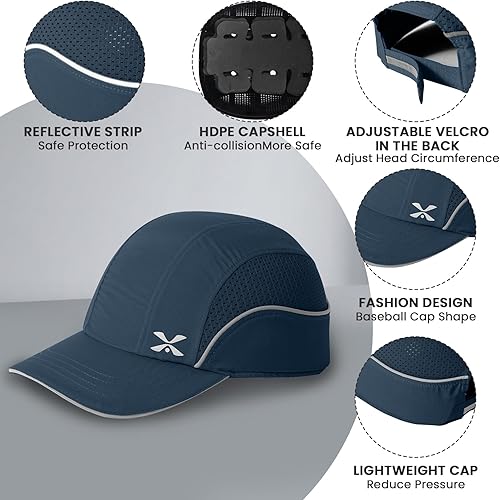 Miniatura 9 de Gorra de béisbol de seguridad ligera para protección de la cabeza, gorra de protección de cabeza transpirable (M18112-verdeazul-largo)