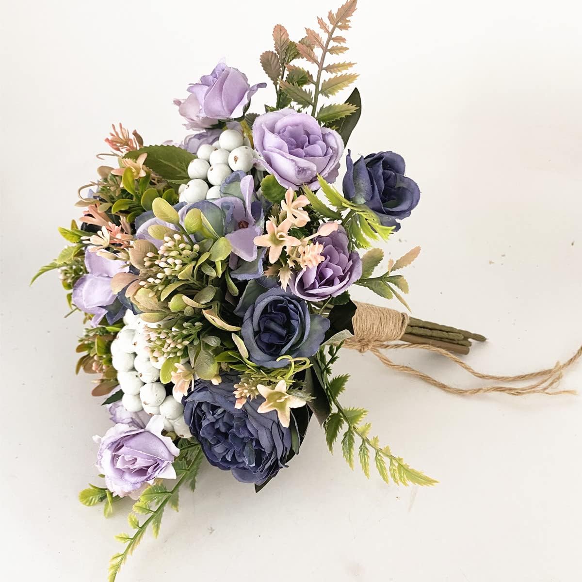 Wedding Bouquets for Bride Bridal Bouquets Artificial Peony Rose Berry Flowers Bouquet for Wedding Gifts Home Decoration (Purple and Blue)