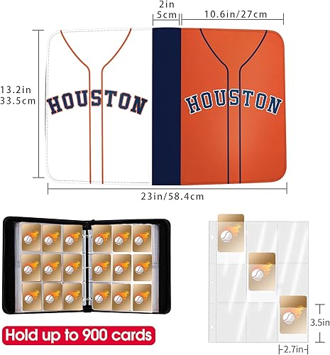 Miniatura 3 de Carpeta de Tarjetas de Béisbol con Fundas de 900 Bolsillos, Portador de Tarjetas de Béisbol de Houston para Coleccionistas, Álbum de Tarjetas