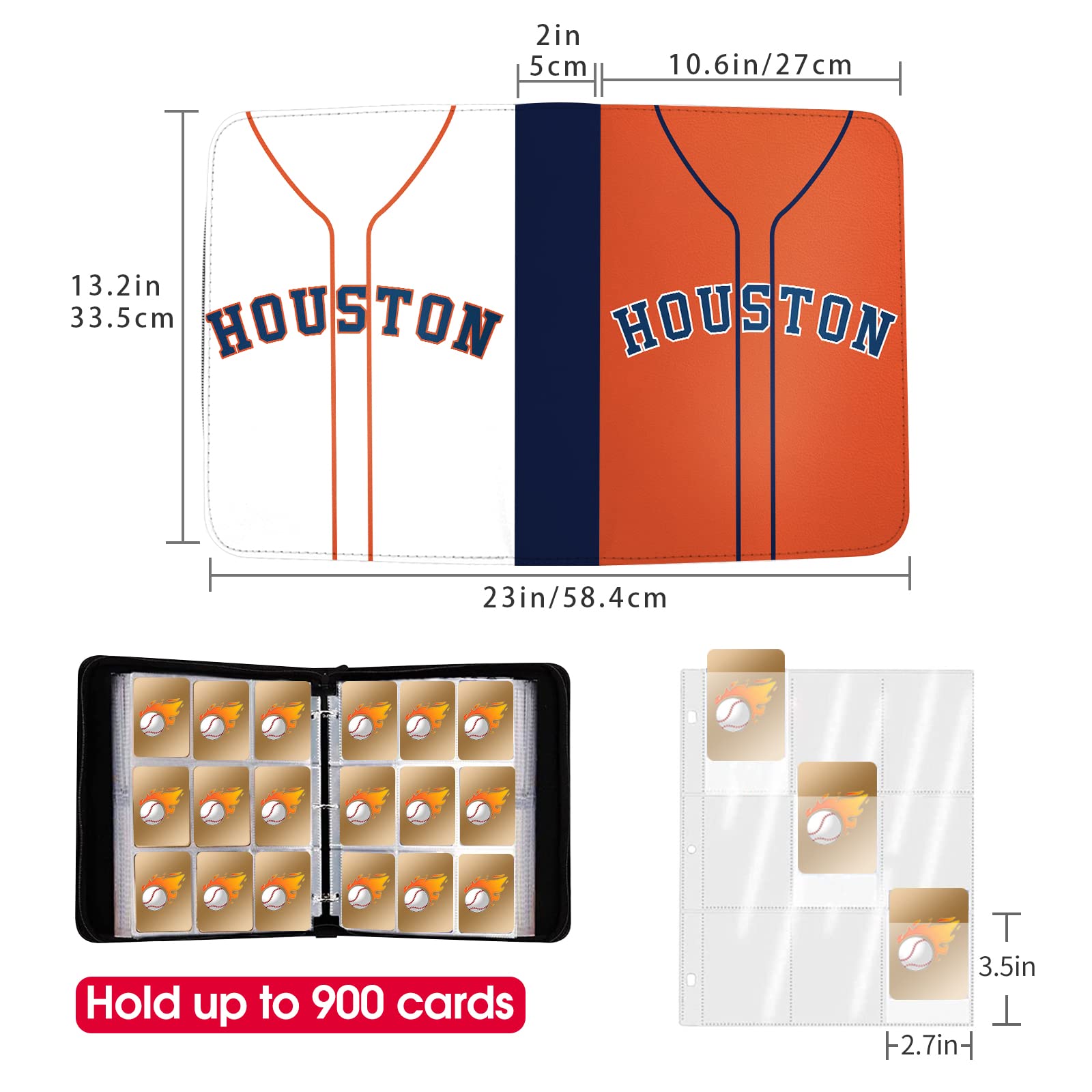 Baseball-Kartenbinder mit Hüllen, 900 Taschen, Houston Baseball-Kartenhalter für Sammelkarten, Baseball-Sammleralbum, Sportkarten, 3-Ringbuch, Aufbewahrungsbuch, Organizer für Kinder, Geschenk