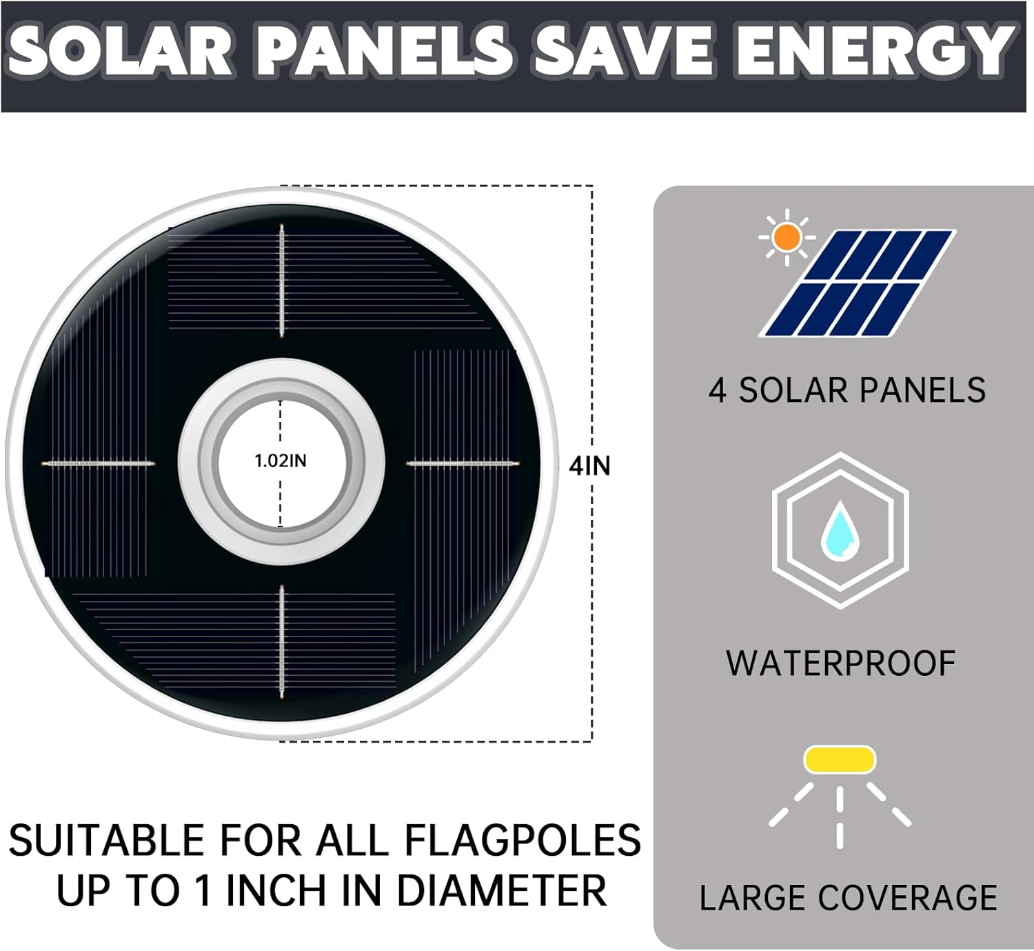 ZMTECH Solar Flag Pole Light, Flag Pole Light Spring 2 Pack White, Waterproof Outdoor Auto On/Off, Fits 5-10FT Flagpoles & 1in Diameter Poles