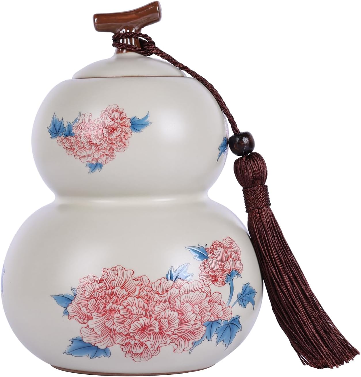 XINGYAN Airtight Ceramic Tea Canister,22oz Gourd-Shaped Porcelain Tea Storage Jar with Seal Lid,Kitchen Counter Container for Loose Leaf Tea, Coffee, Sugar, Spices, Home Decor Vase (JC Design)