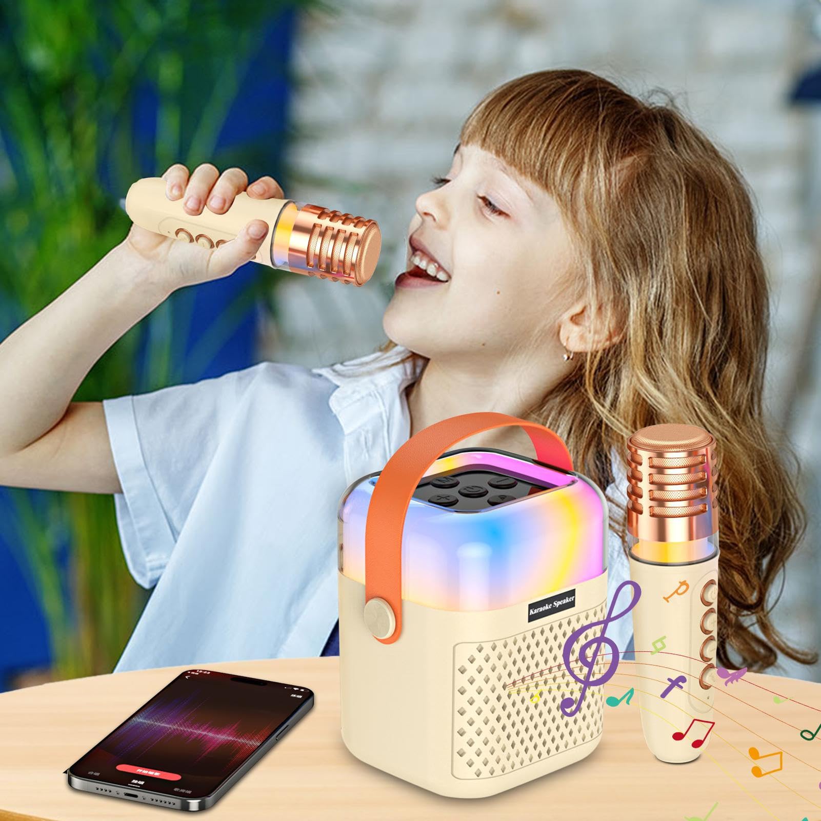 Máquina De Karaoke para Niños Altavoz De Canto Inalámbrico con 2 Micrófonos | Altavoz Exterior para Karaoke para Escenario Oficina Patio Jardín Trasero Exterior Reunión Hogar Actuación