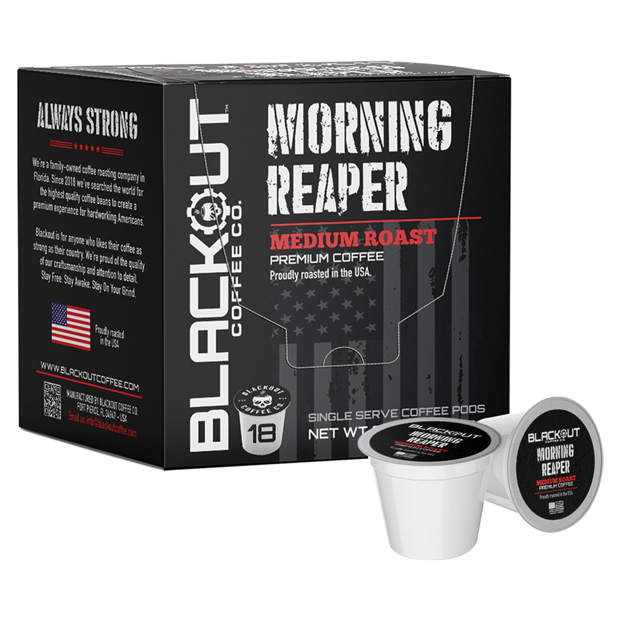 Blackout Coffee Morning Reaper Coffee pods – Medium Roast Coffee Pods, Bold & Smooth Flavor, Aromatic – 18 Count.