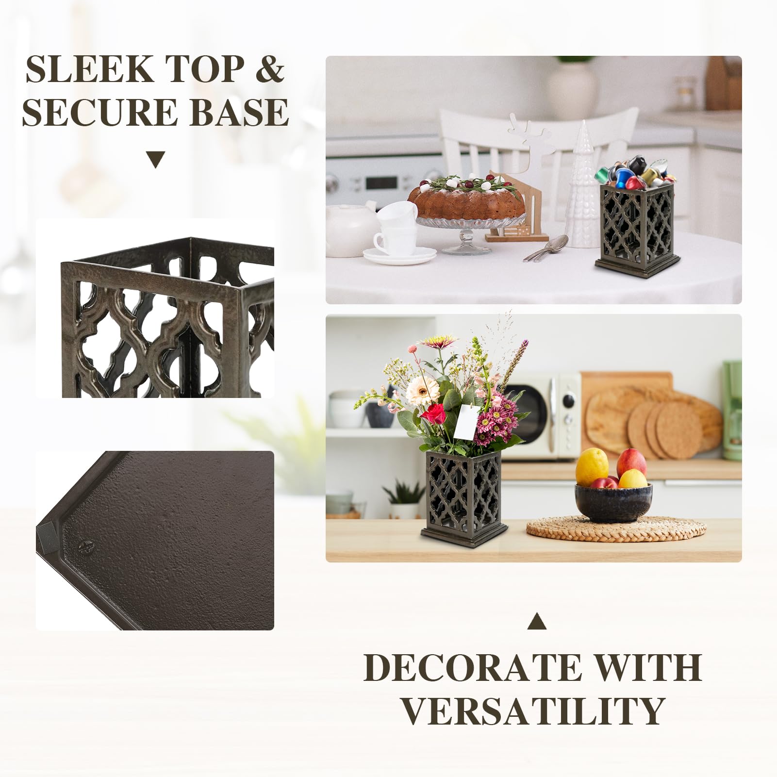 Dekorativer Küchenutensilienhalter im Vintage-Stil, ideales Geschenk zum Kochen, Kaffee-Gold, 14 cm L x 13 cm B x 17 cm H