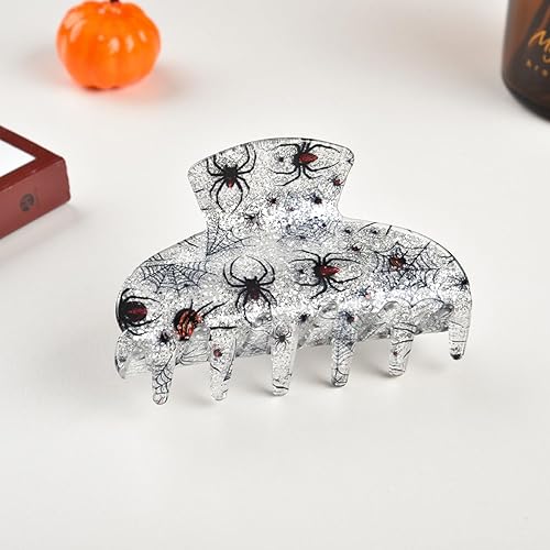 Miniatura 7 de Pinzas góticas para cabello grueso con diseño de araña, pinzas para el cabello acrílicas plateadas con purpurina para el cabello, pinzas de plátano