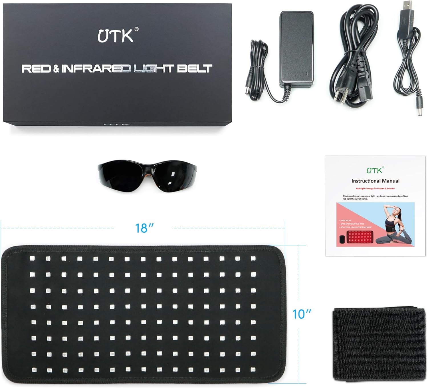 UTK Red Light Therapy Pad for Body Pain Relief, LED 660＆850nm Wearable Wrap Deep Therapy Belt with Timer Function Relieve Back Shoulder Pain