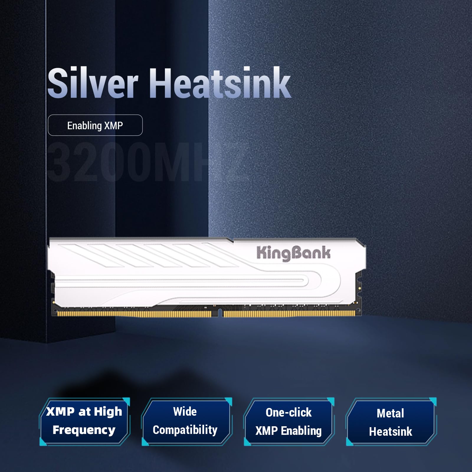 Memória Ram KingBank DDR4 32GB 3200Mhz 1.35V CL16 Prata dissipador